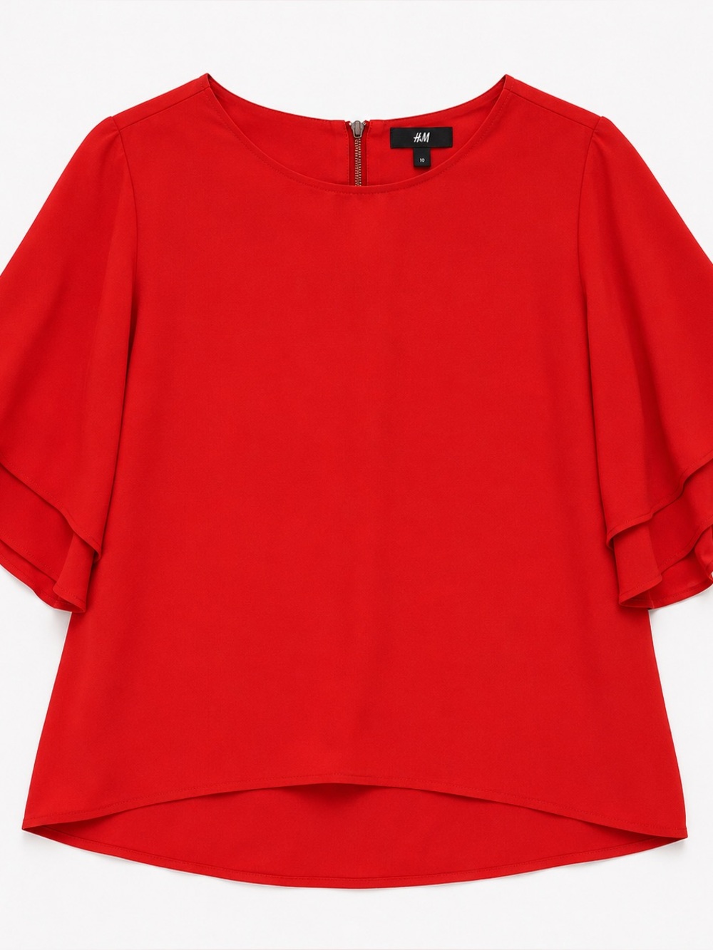 H&M Red Flutter Sleeve Blouse Women’s Size 10 Layered Ruffle